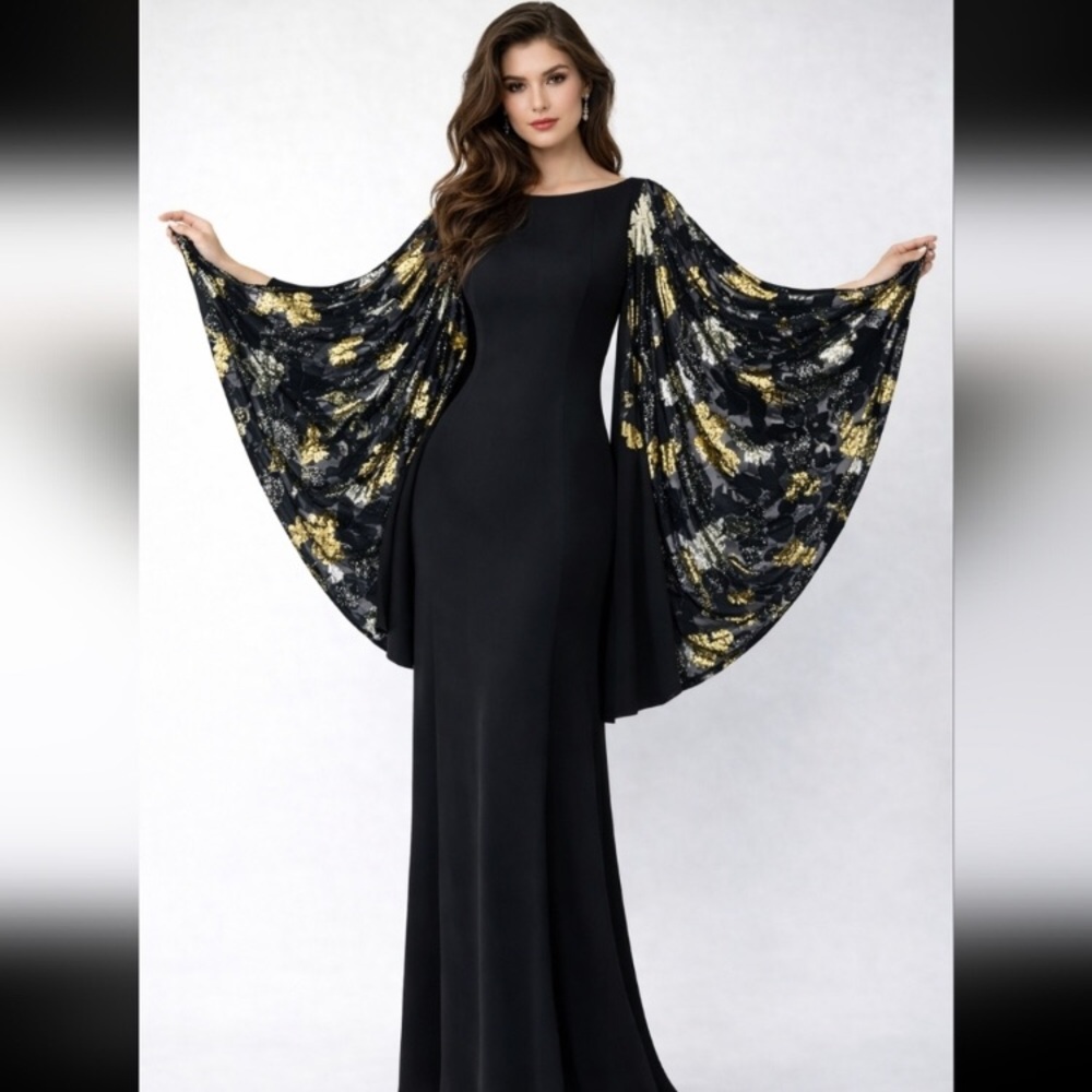 RICHILENE NEW YORK EUC RARE Elegant Evening SHEATH DRESS W Cape Sleeves